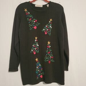 Vintage Karen Scott women's S black ramie blend beaded Christmas tree sweater